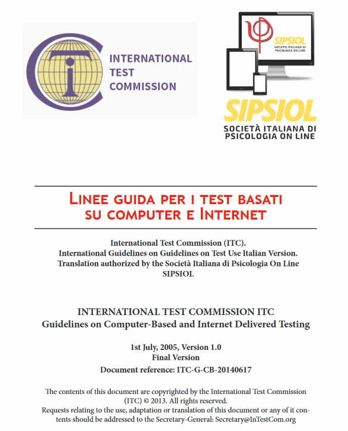 copertina linee guida test on line ITC versione italiana SIPSIOL